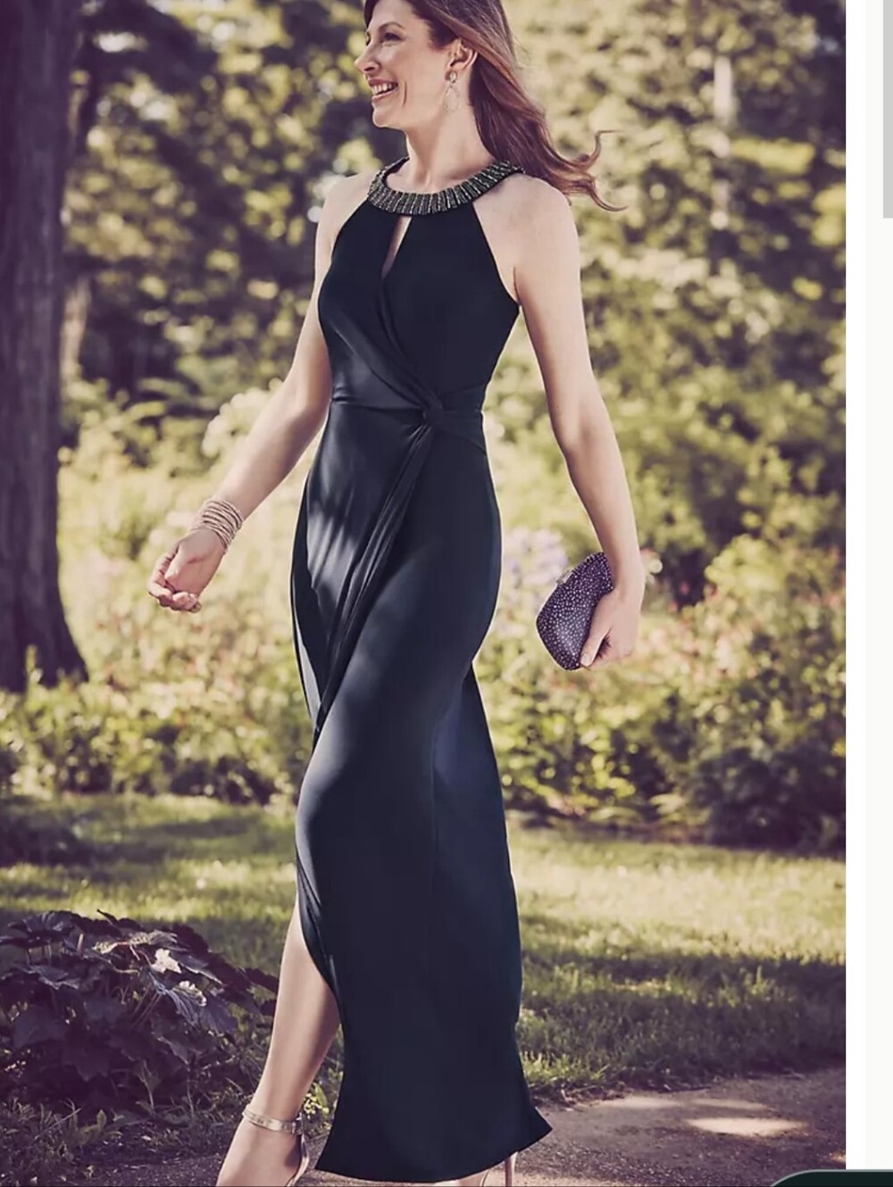 Neiman Marcus beaded neck marina midnight navy maxi cocktail dress stunning 💙💙